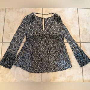 Free People Geometric Patterned Long Sleeve Top